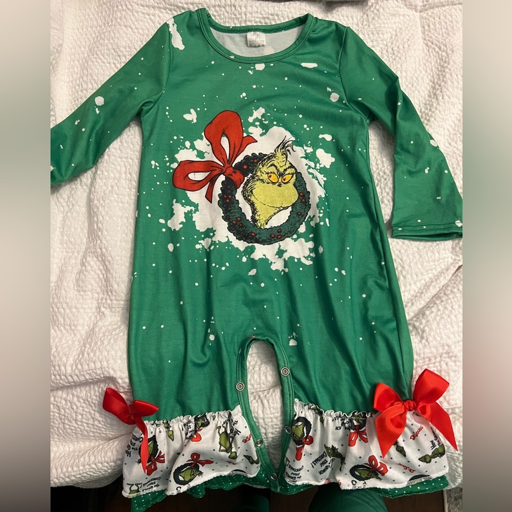 Grinch romper with ruffle pants